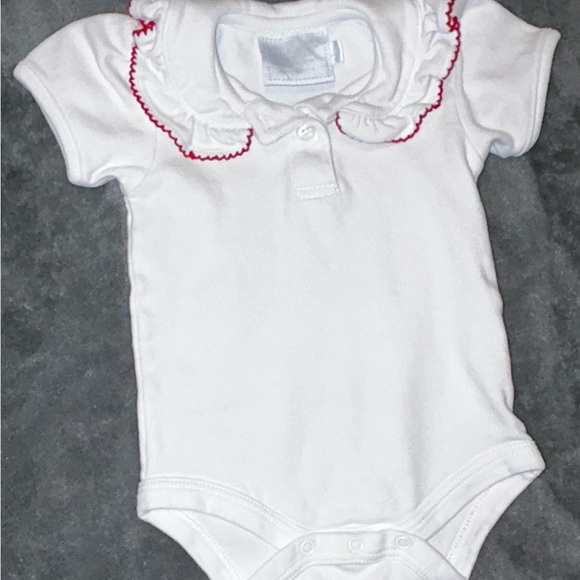 Little English bodysuit with red trim on collar sz 3 months EUC smoke free home - Picture 2 of 4